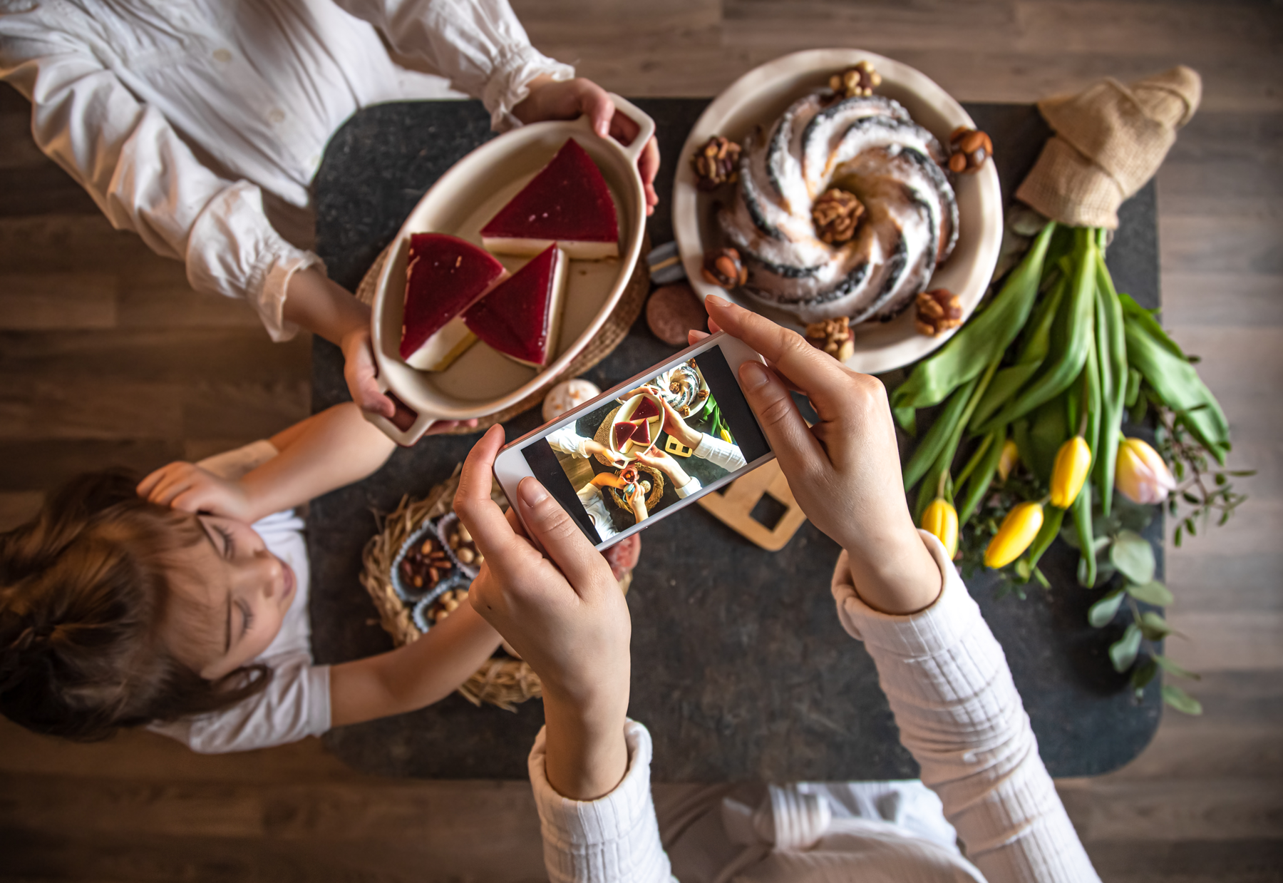 overhead photo of table for four